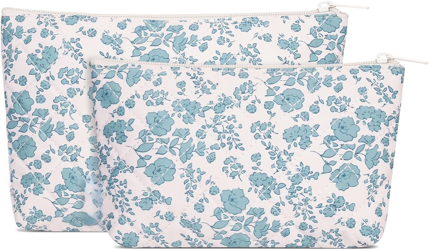 Bolsa maquillaje viaje con cremallera flor azul