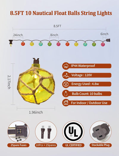 Guirnalda Luces Flotador Náutica 8.5pulg 10 LED Tiki