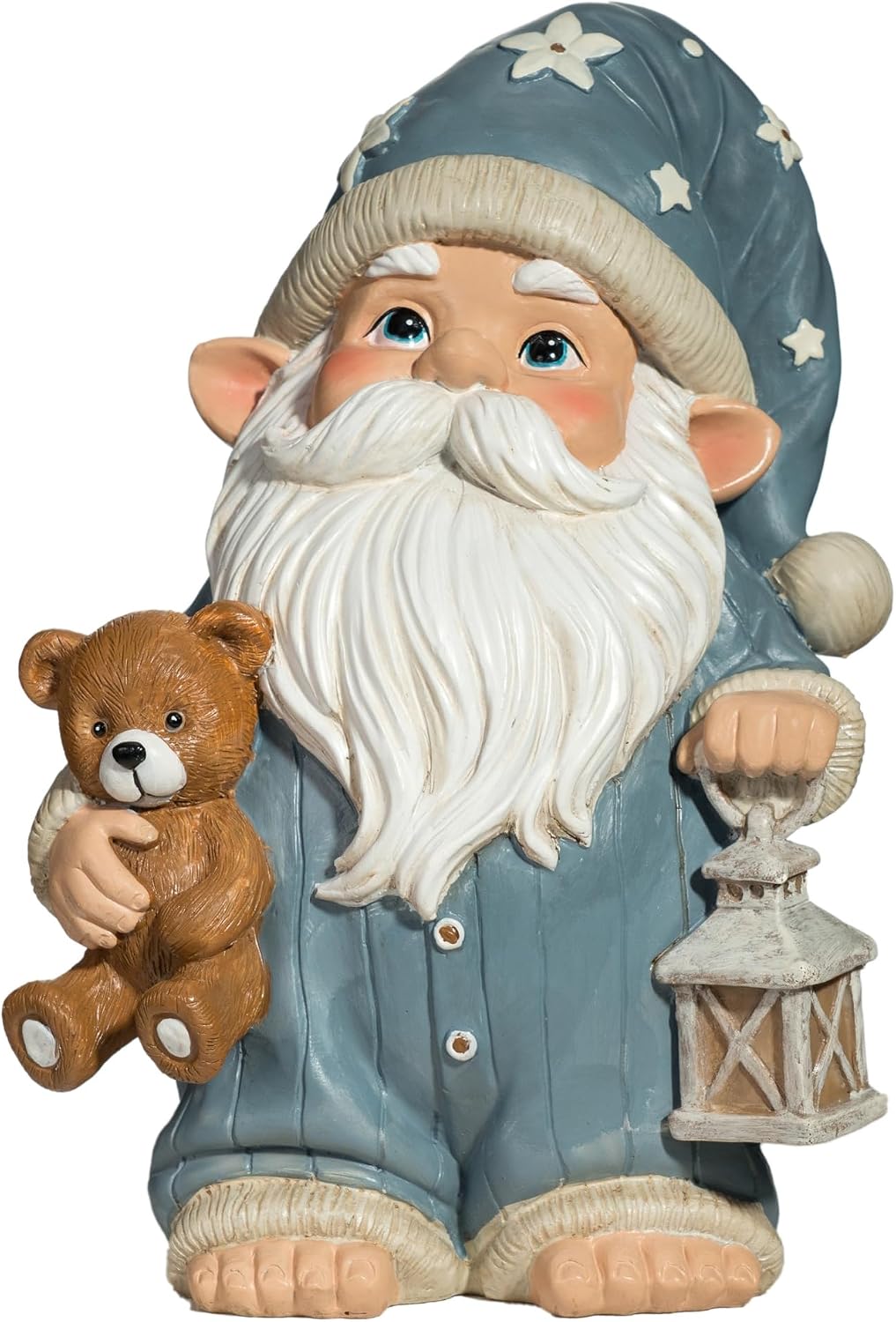 Gnomo jardín Sleepy con oso farol resina 9pulg