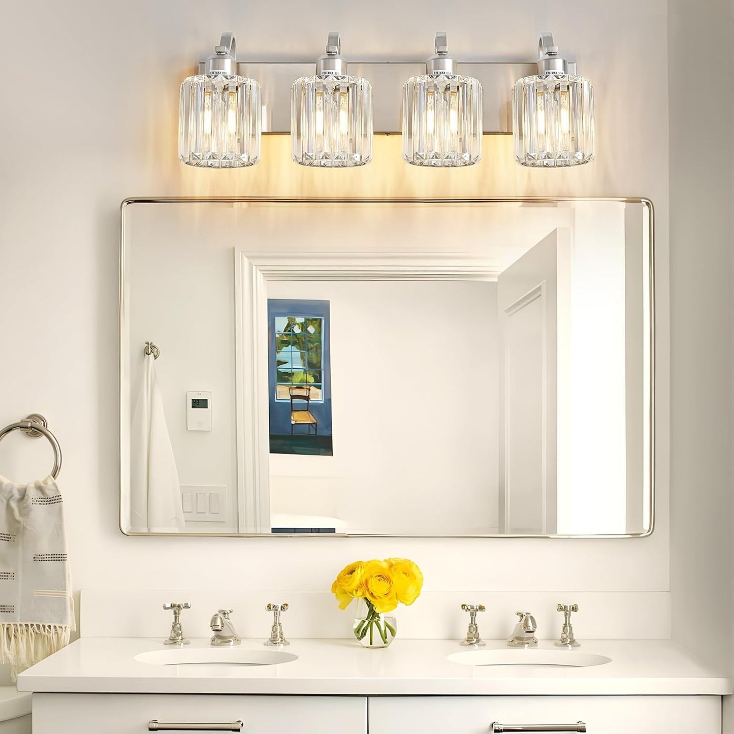 4 Luces Tocador Níquel Cristal Baño