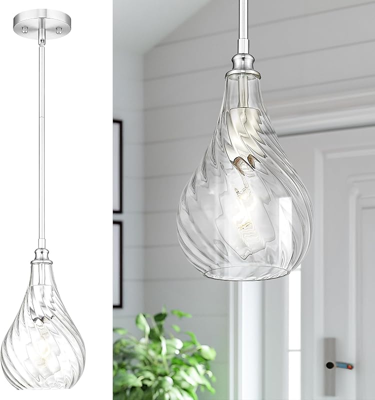 Lámpara colgante vidrio a rayas níquel 6" cocina