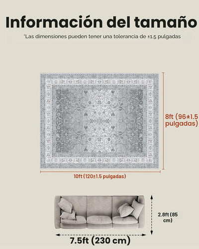 Alfombra 8x10 lavable sala antideslizante pelo bajo flor vintage