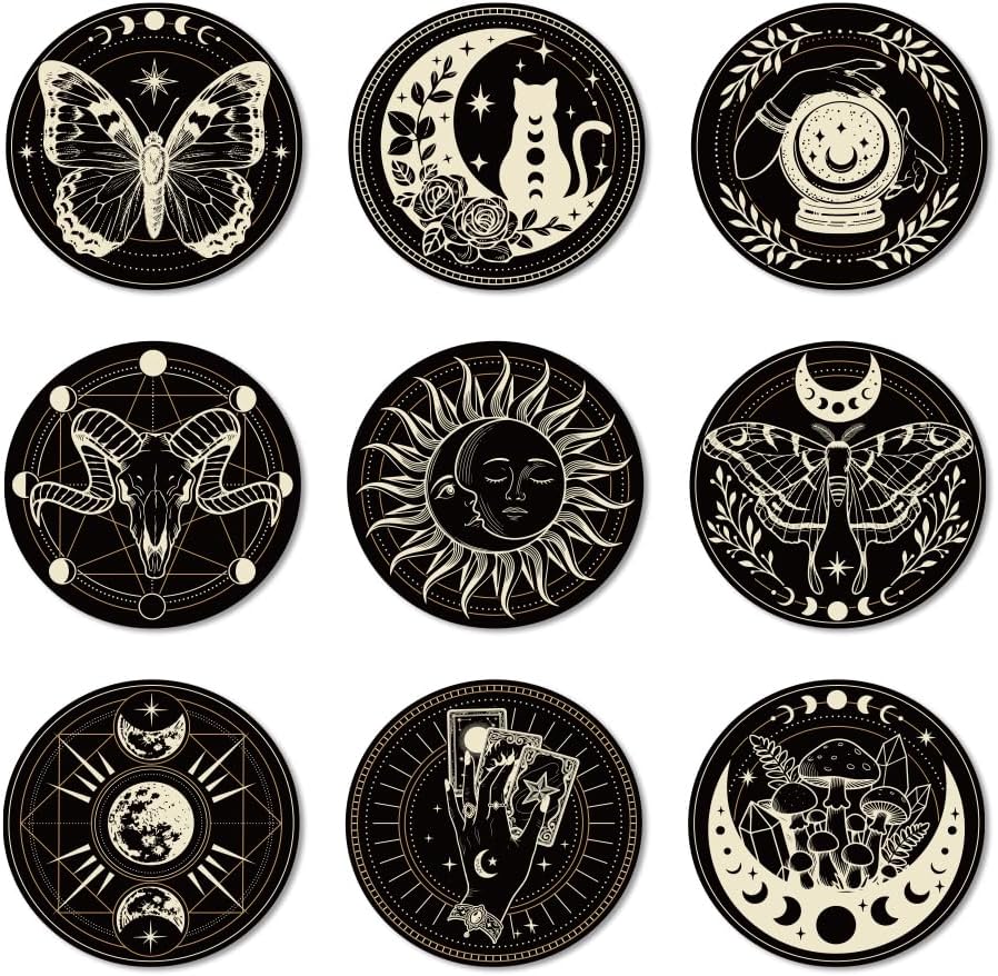 9 Posavasos Madera Patrón Lunas 3.9pulg Regalo Hogar