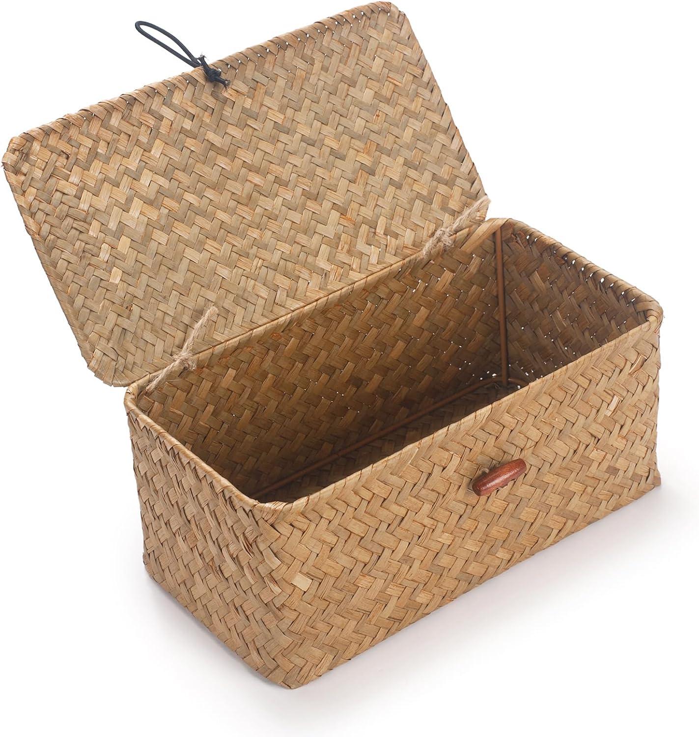 Cesta seagrass tejida a mano con tapa para hogar Amarillo