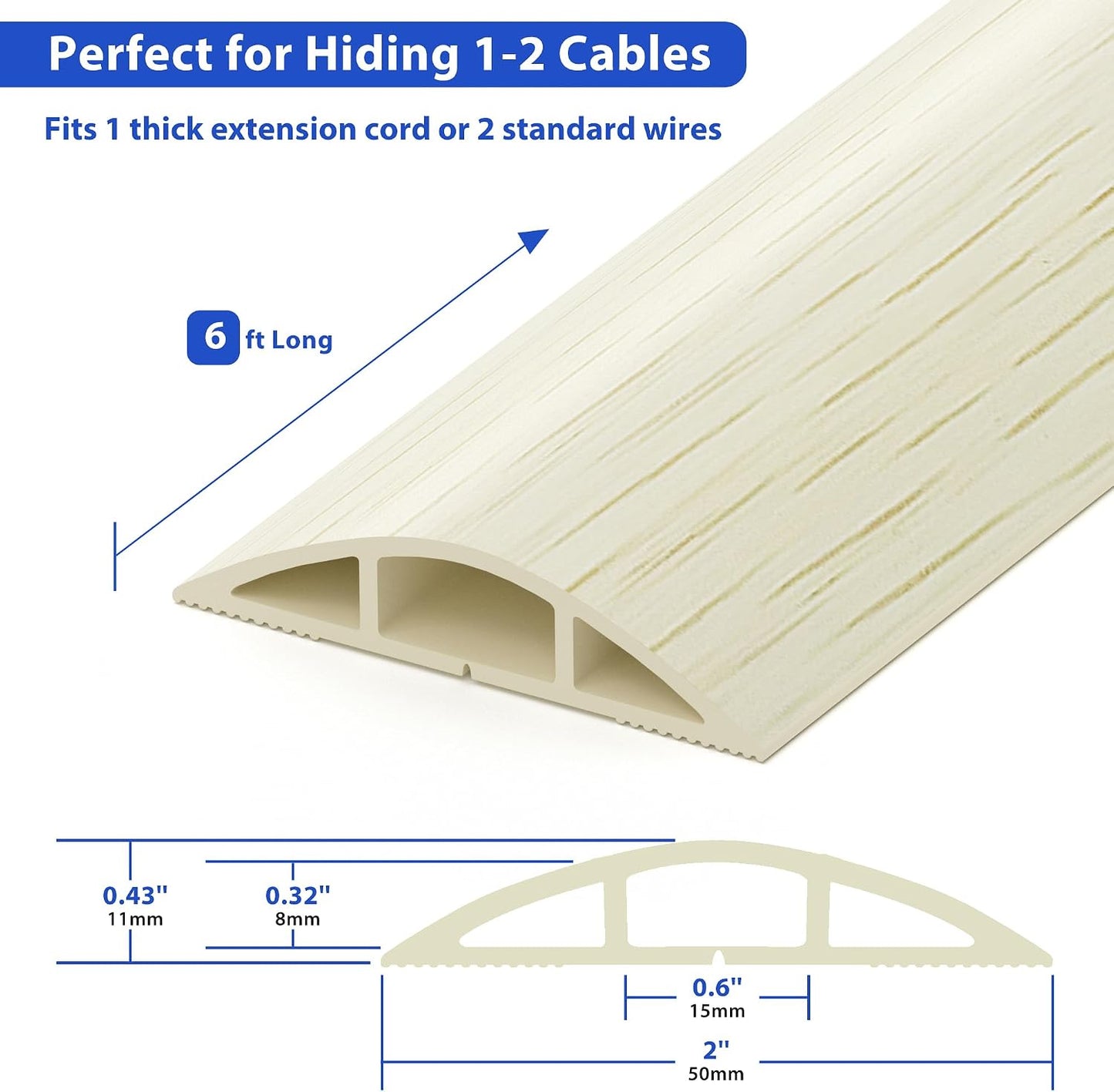 Cubierta piso 6ft para cables madera roble blanco