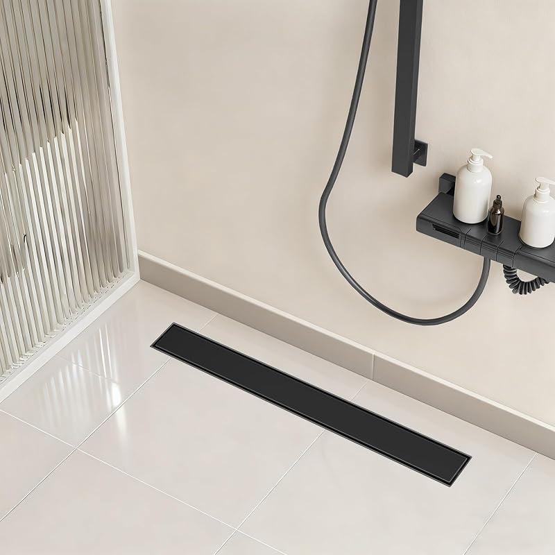 Drenaje ducha acero inox 304 negro 12" con patas ajustables
