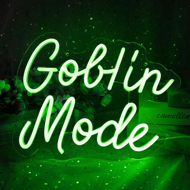 Letrero neón Goblin Mode regulable USB verde 14.1x11
