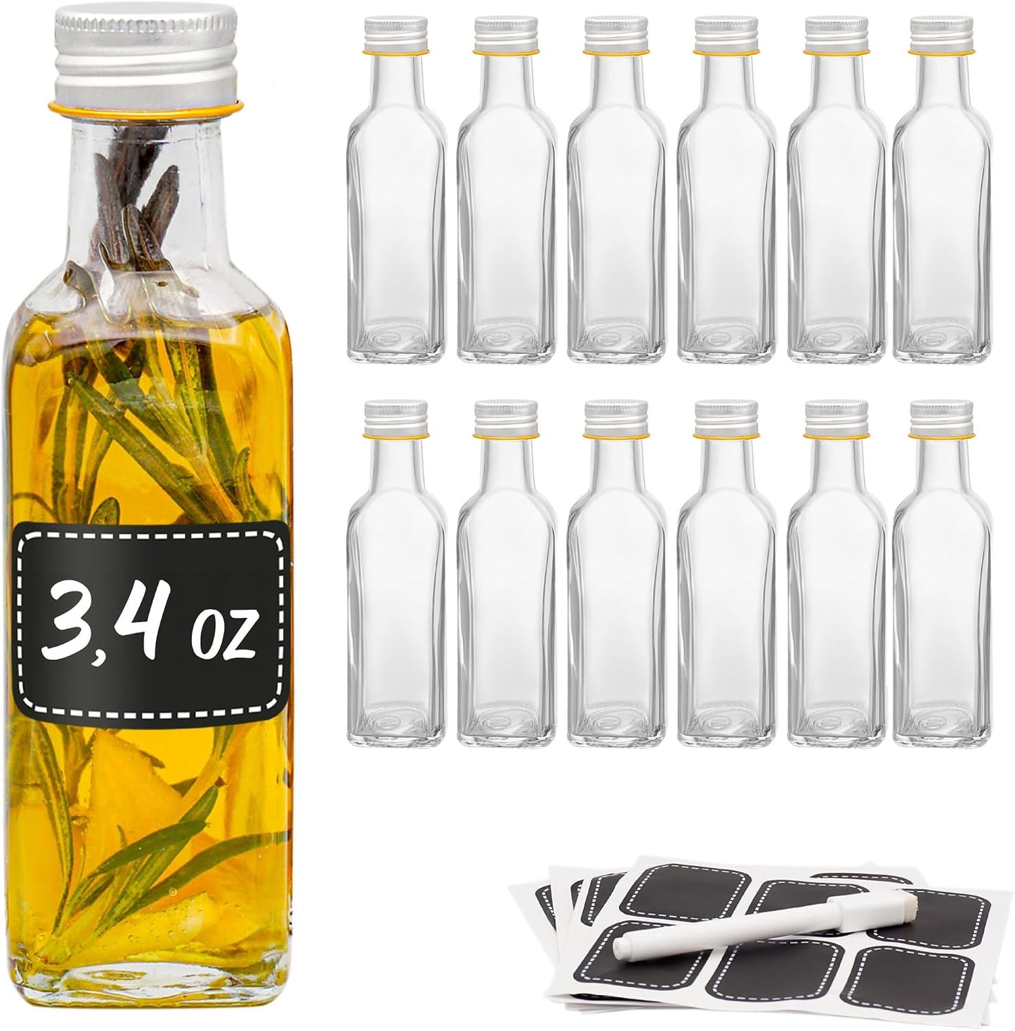 Botellas vidrio 3oz con tapas reutilizables