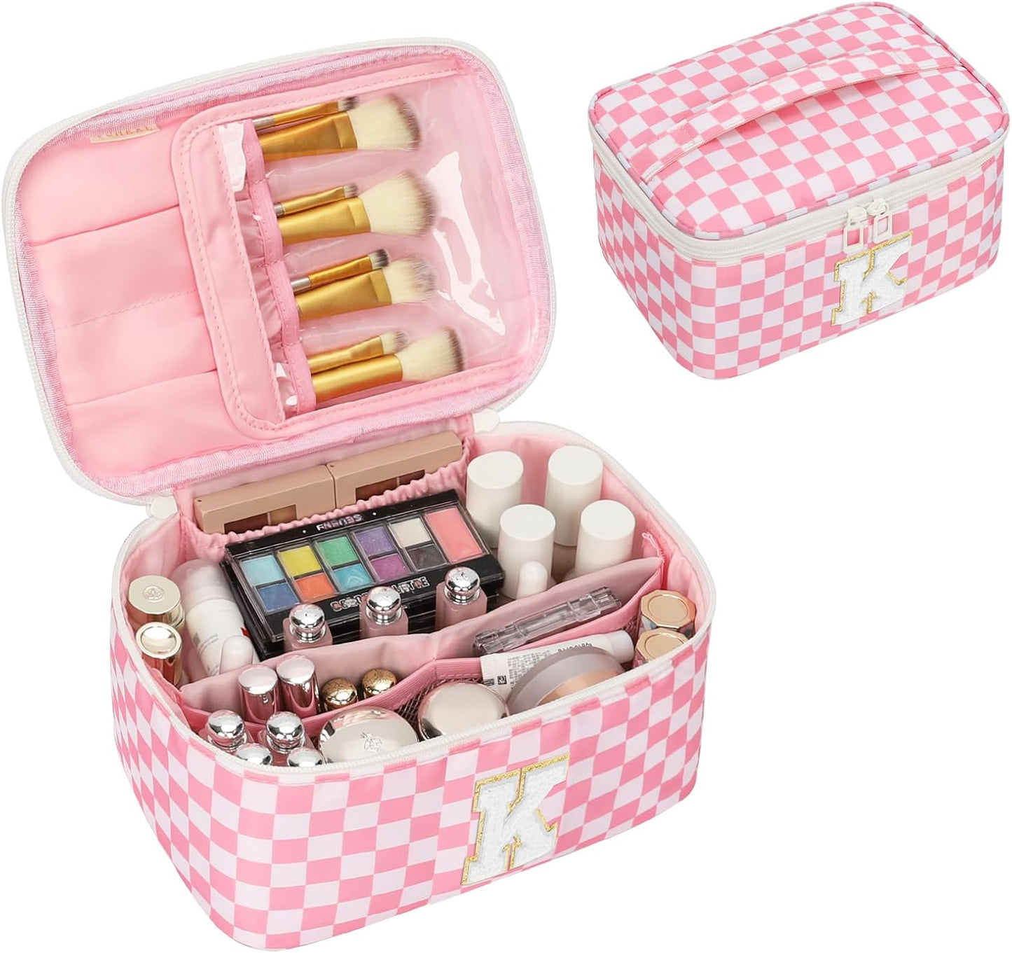 Bolsa maquillaje con monograma y portacepillos rosa para niñas