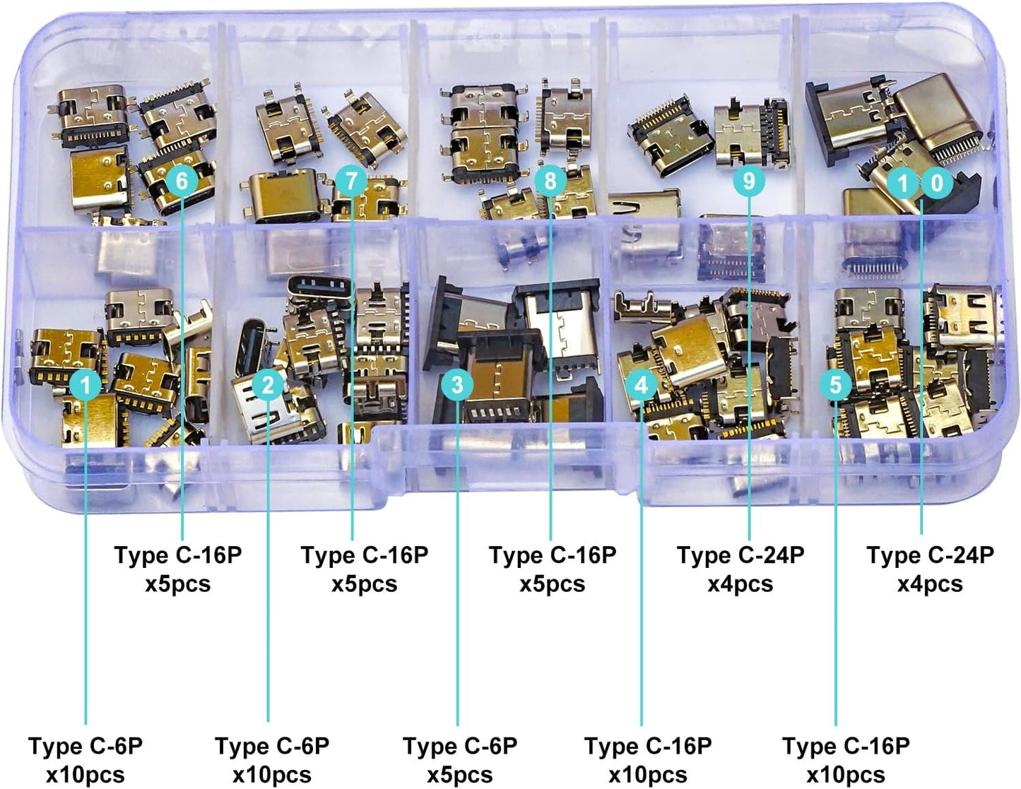 Kit conectores PCB tipo C USB 3.1 conector hembra 6/16/24