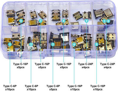 Kit conectores PCB tipo C USB 3.1 conector hembra 6/16/24