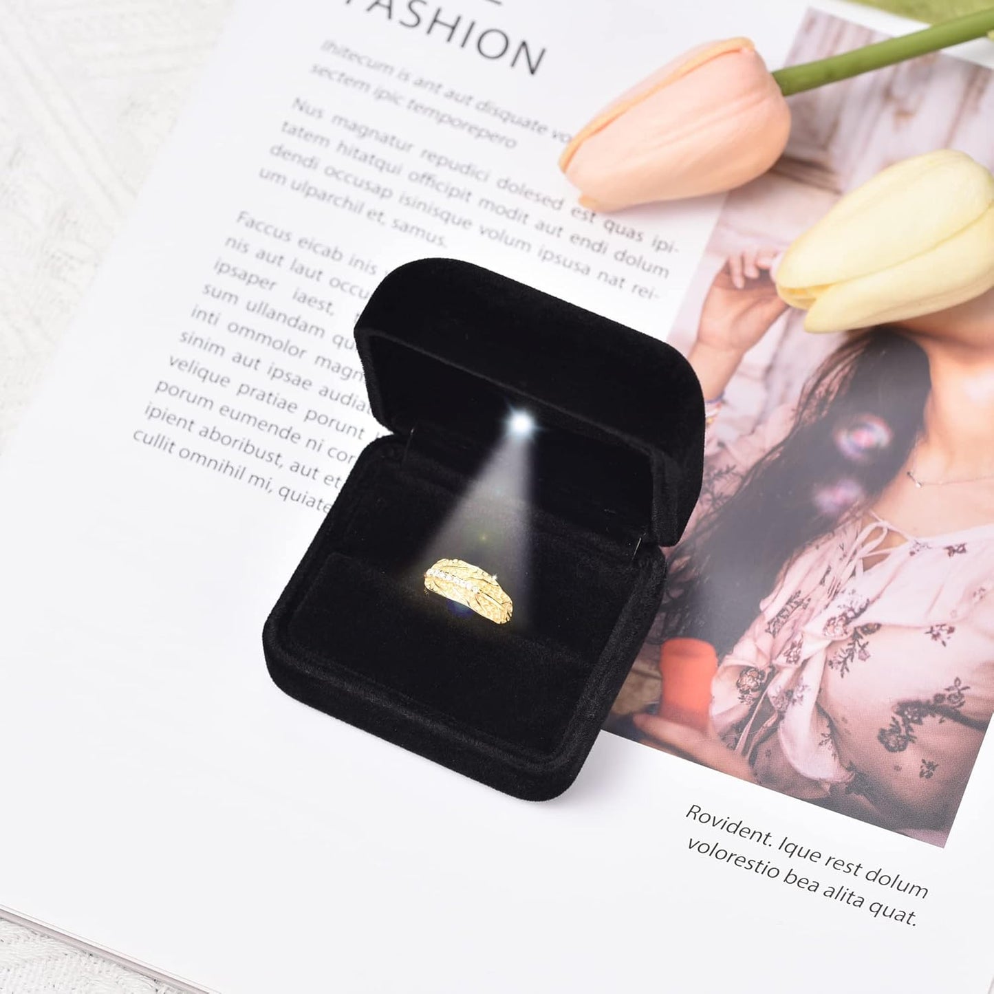 Caja terciopelo con LED para anillo propuesta boda bolsillo