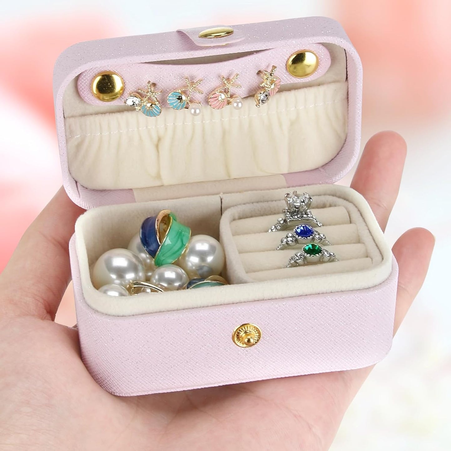 Joyero viaje mini con ranura anillo extraíble rosa