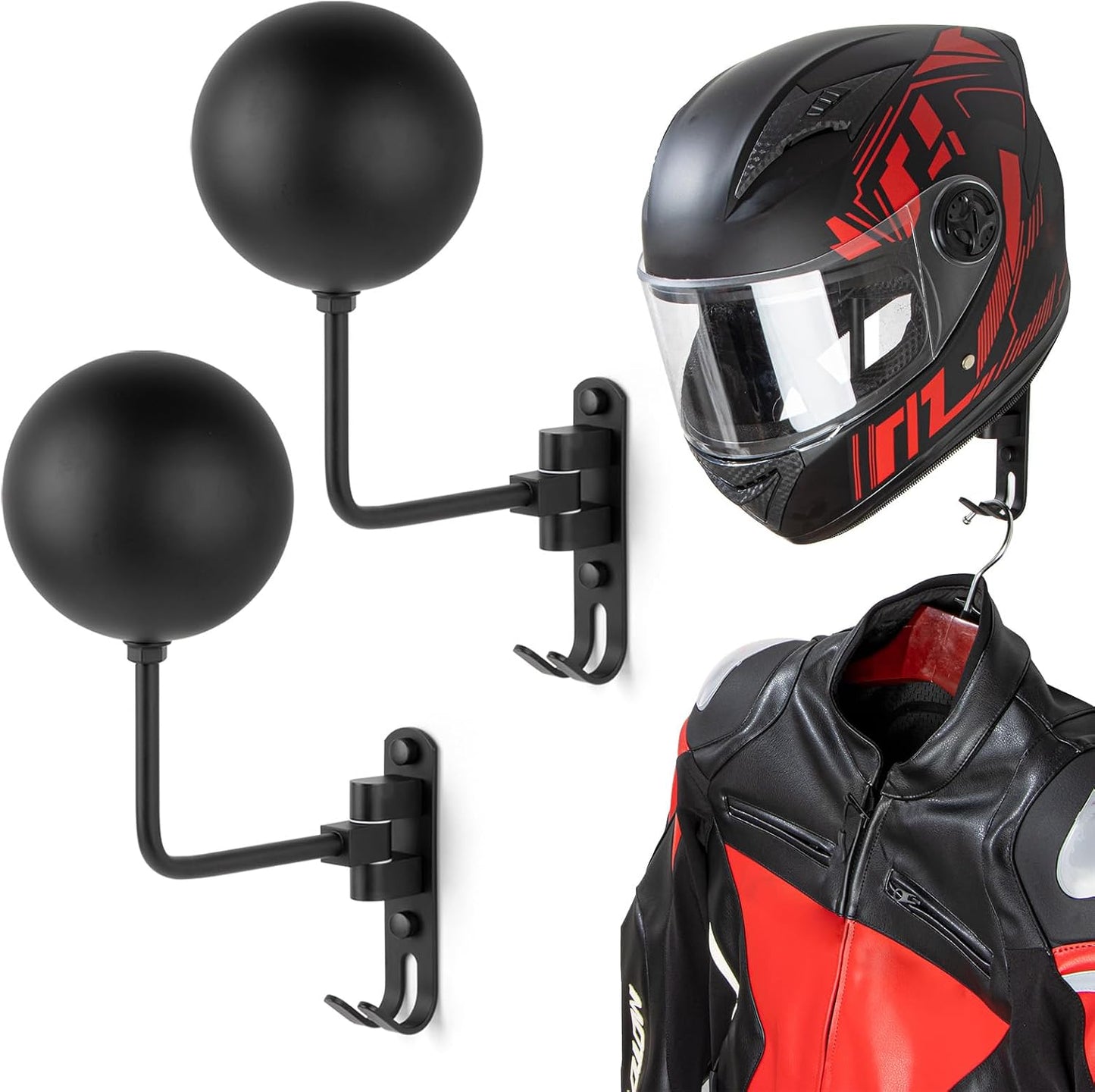 Soporte pared casco 2 perchas rotación 180 motocicleta