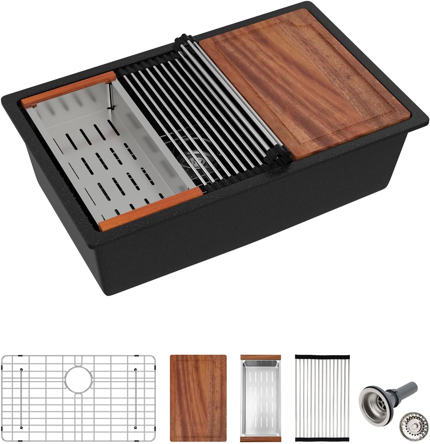 Fregadero cocina granito 30pulg con estación cuarzo