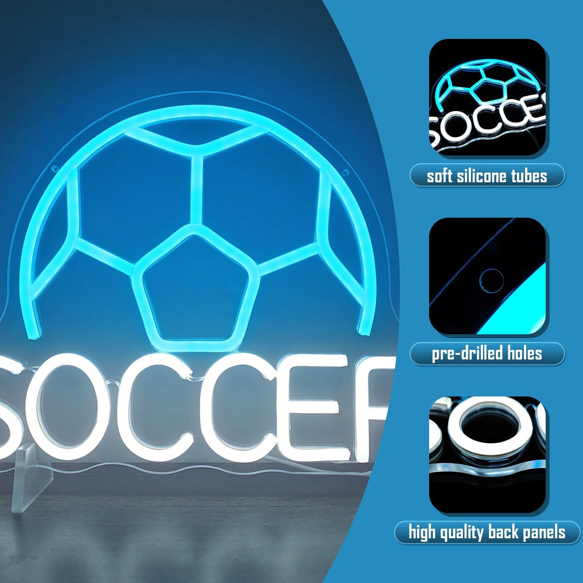Letrero neón fútbol luces led dormitorio fiesta