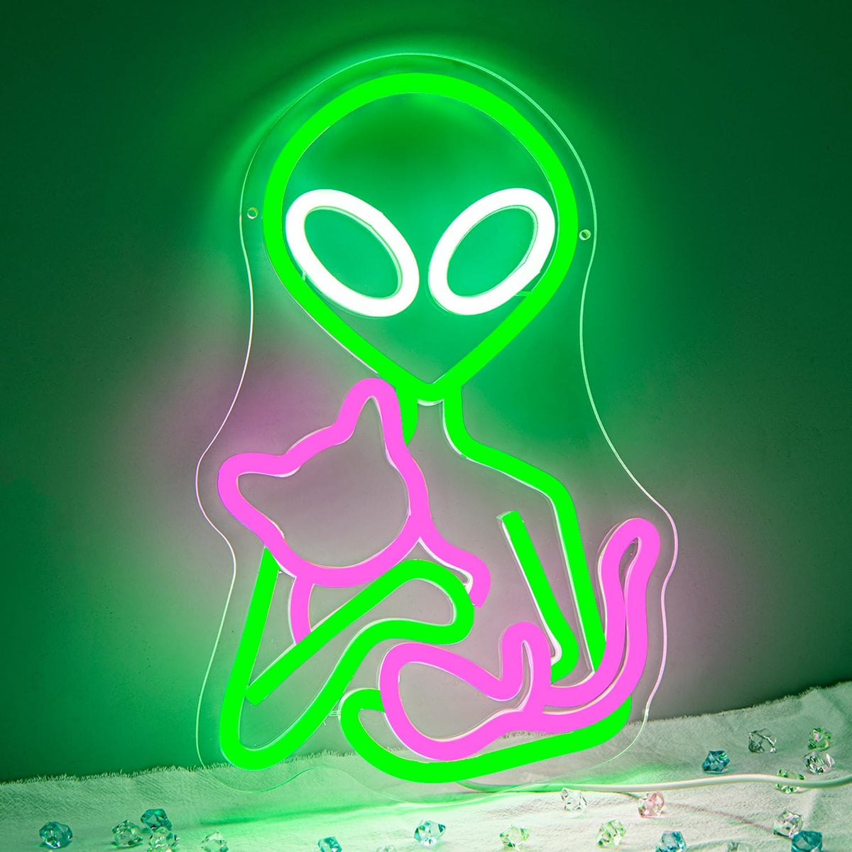 Letrero neón alienígena gato para fiesta