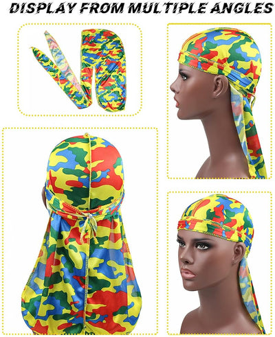 4 correas anchas Durag camuflaje sedoso 360 ondas hombre