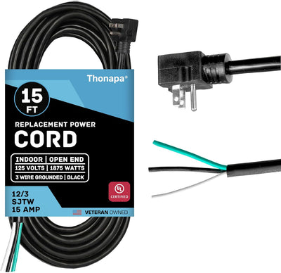 Cable alimentación repuesto 15ft enchufe plano 90grados