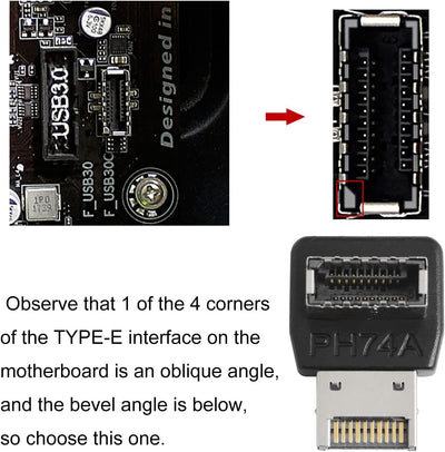 Adaptador USB tipo E 90 grados para placa base PH74A