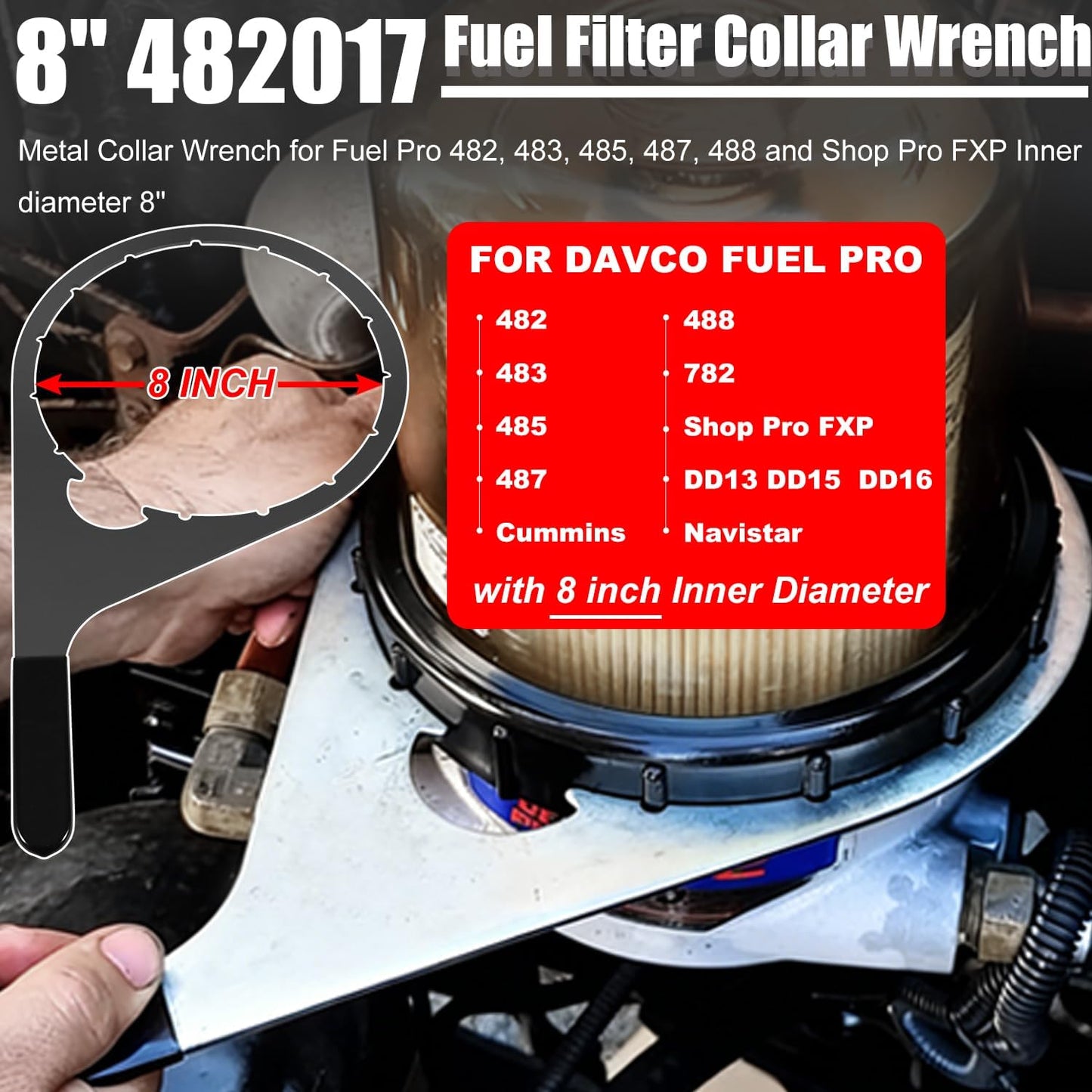 Llave collar filtro combustible Davco 8pulg con tapa metal