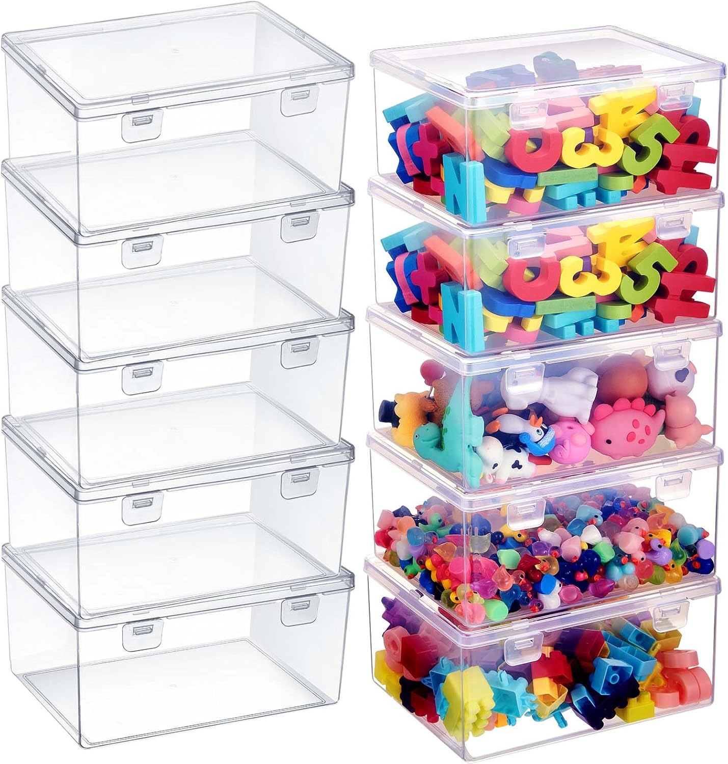 10 Pzas Cajas Plástico Transparente para Sala Set Apilables