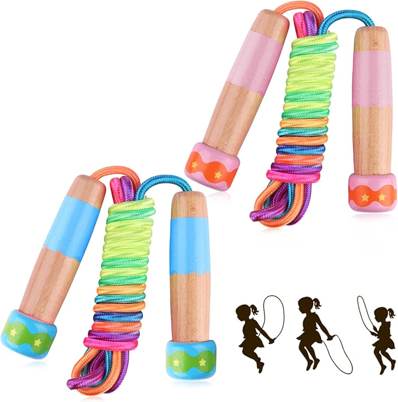 Cuerda saltar ajustable mango madera para niños fitness
