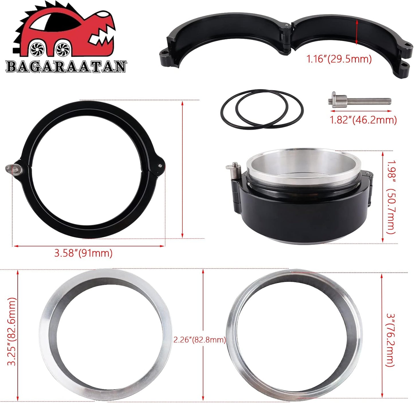 Abrazadera V aluminio tubo interenfriador admisión 3/76mm negro