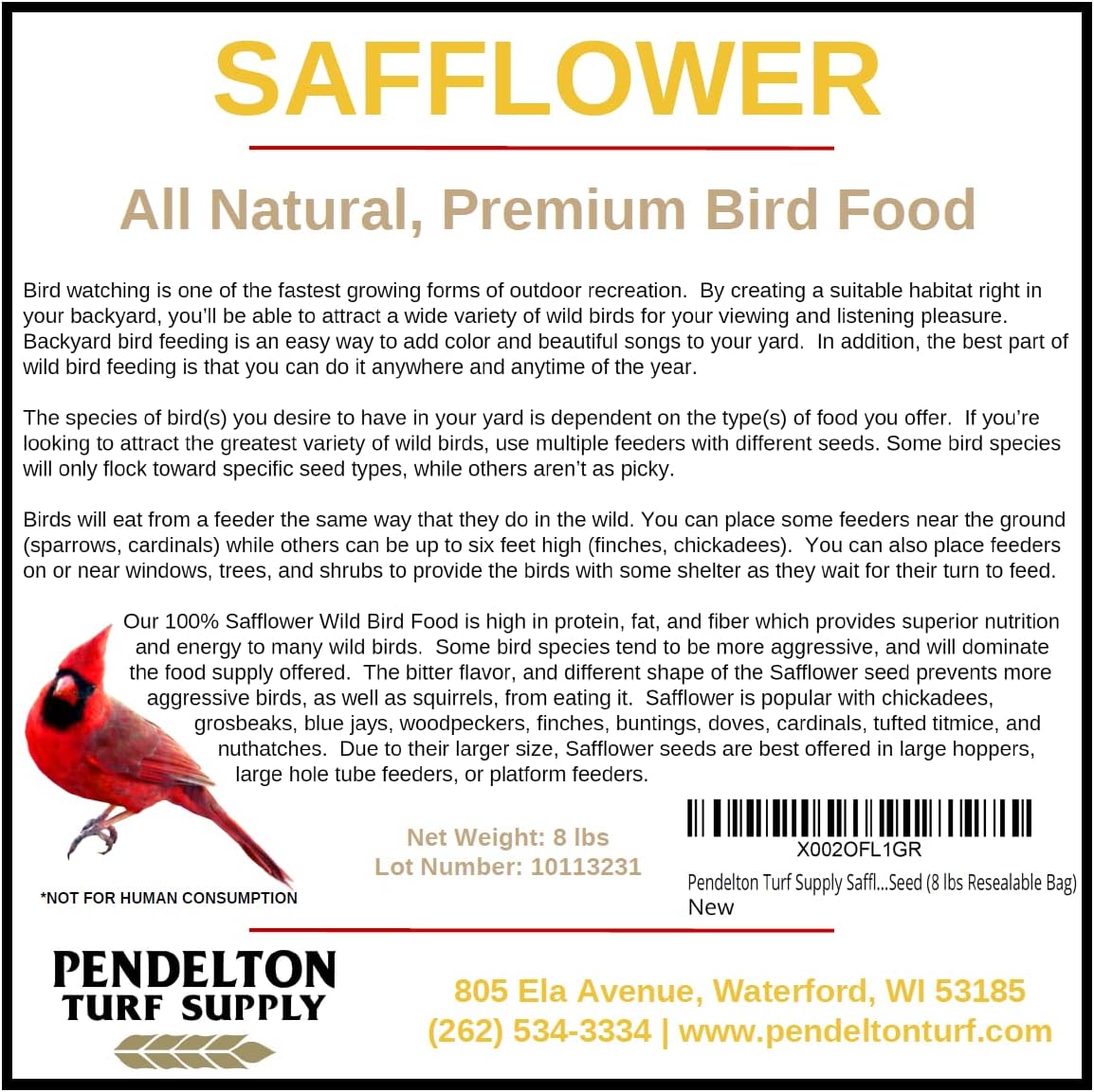 Semilla pájaro cártamo natural bolsa resellable 8lb