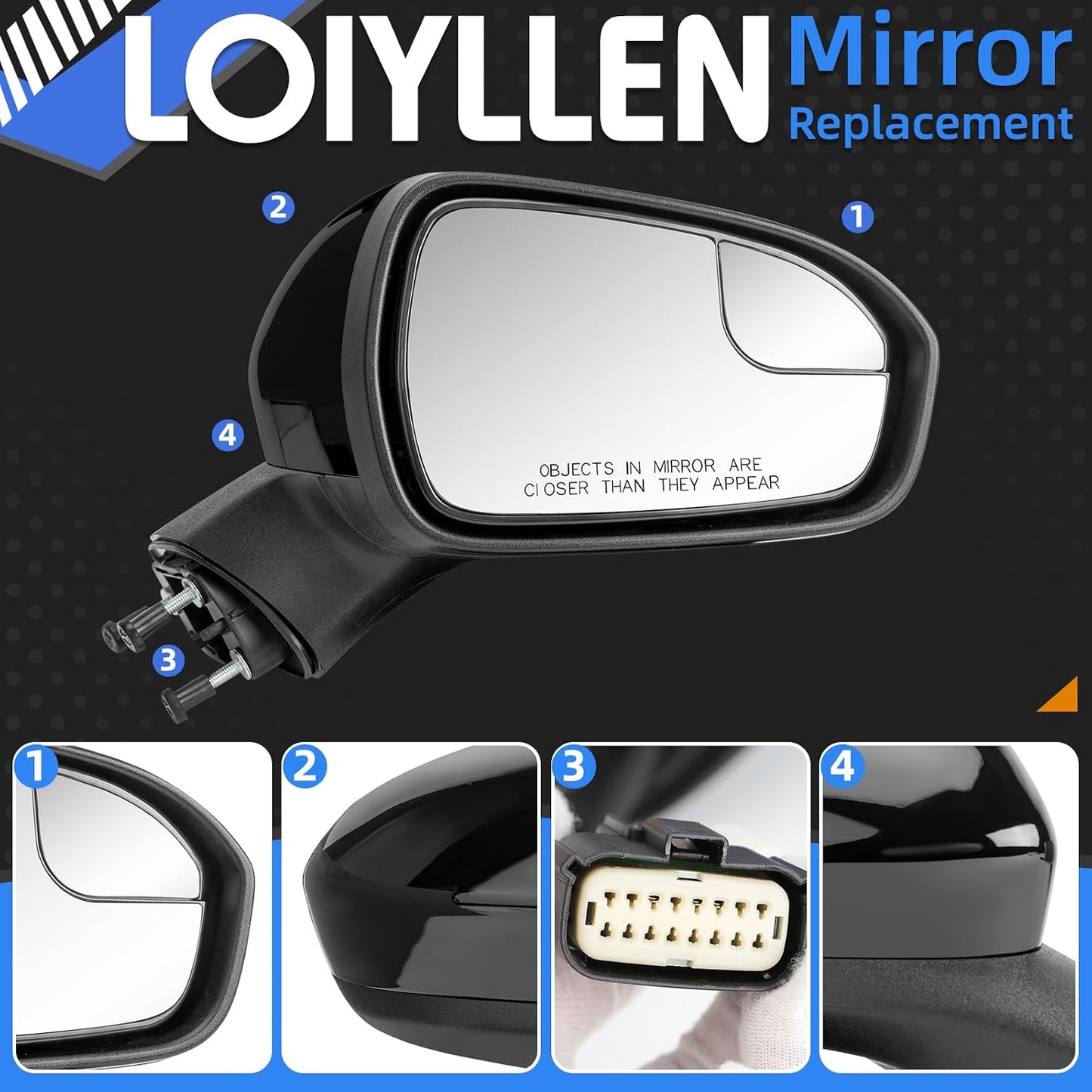 Espejo retrovisor Ford Fusion 3 pines ajuste eléctrico negro