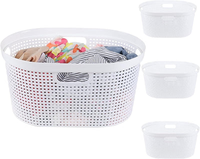 4 Cestas Plástico Blanco para Ropa Sucia 40L