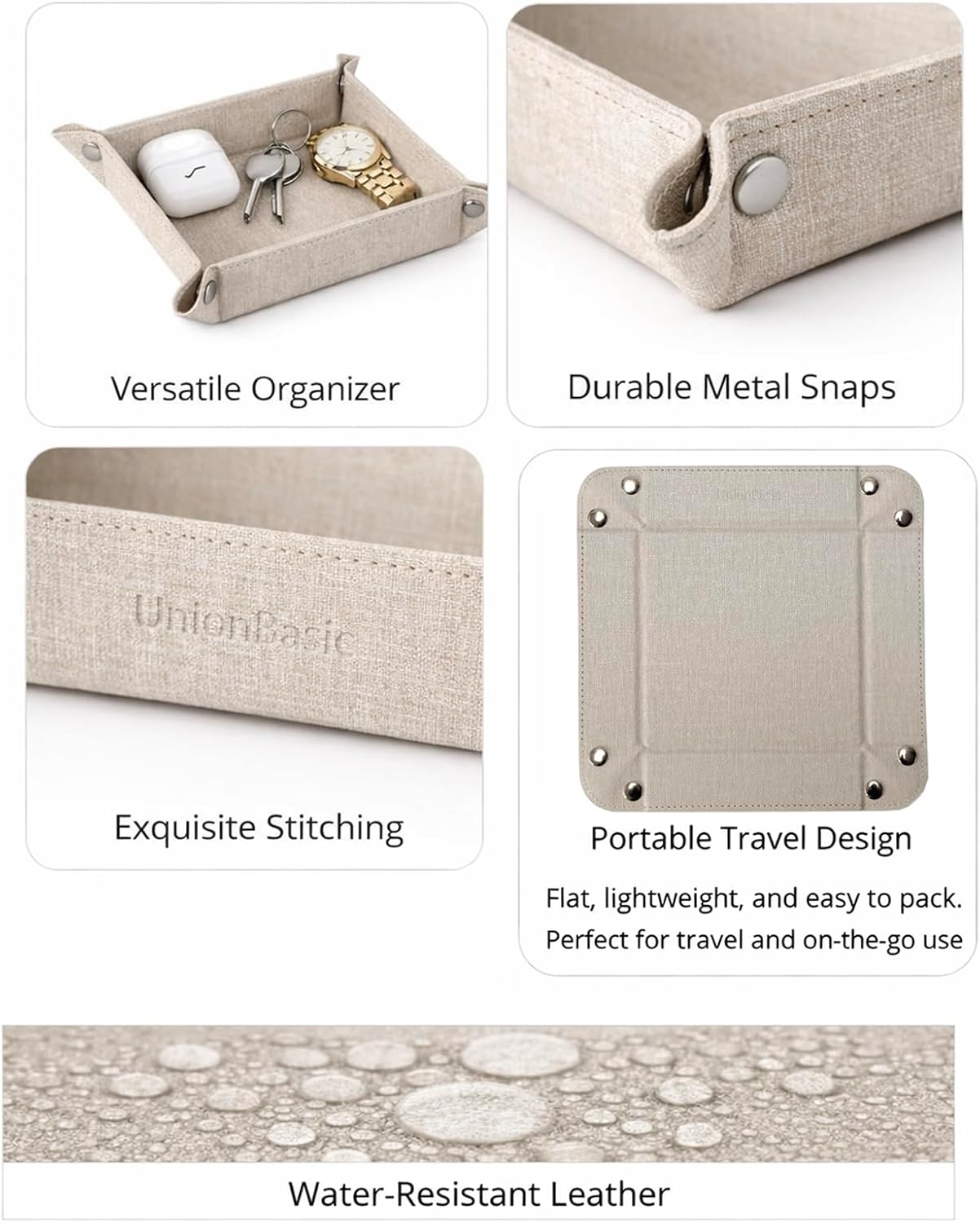 Charola cuero sintético beige para joyas y teléfonos