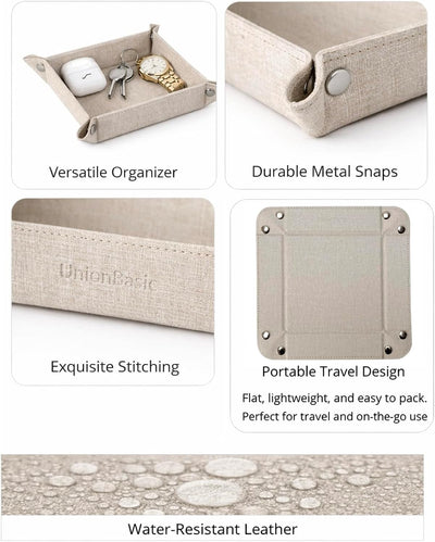 Charola cuero sintético beige para joyas y teléfonos