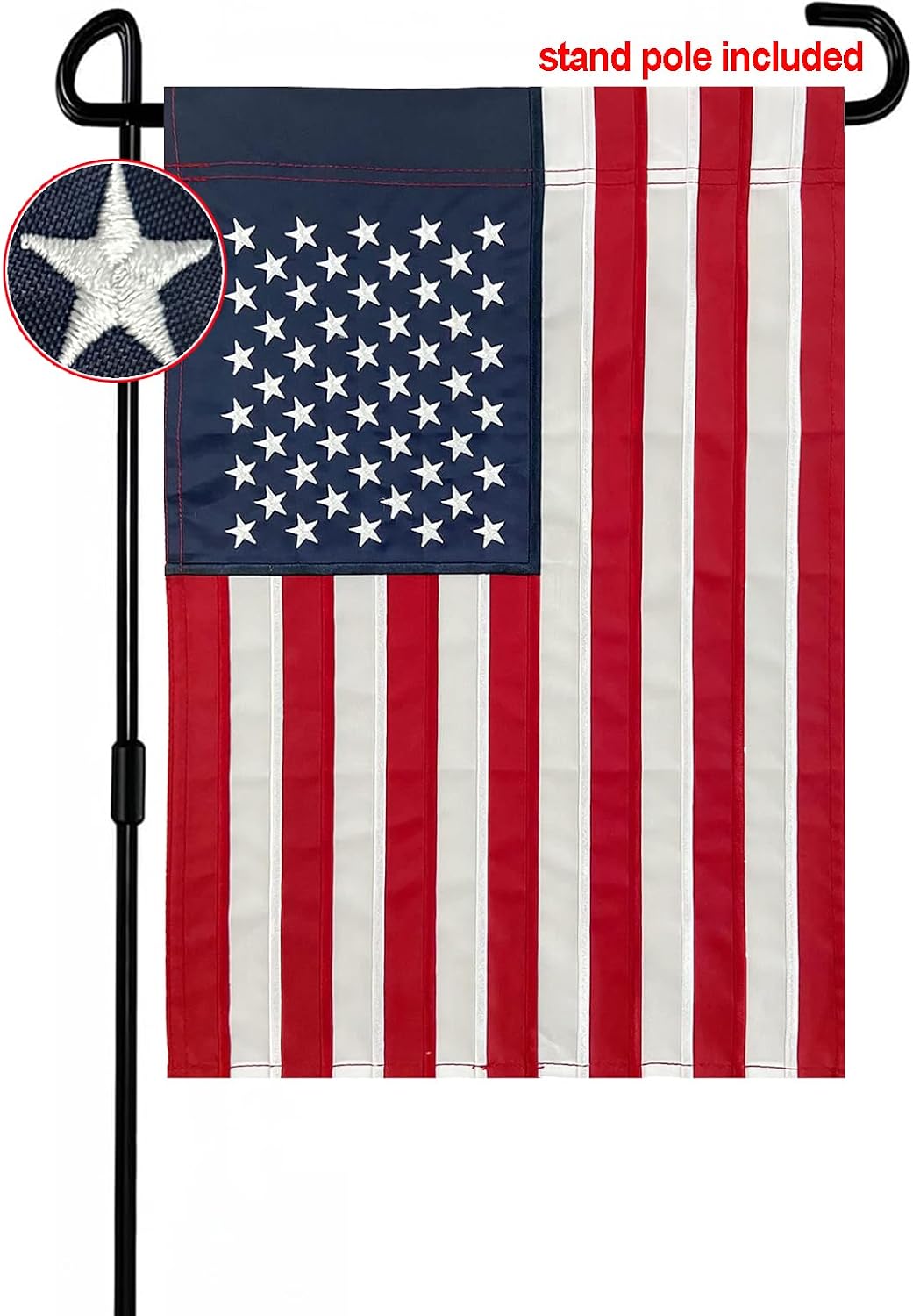 Bandera jardín americana 12x18" con soporte resistente
