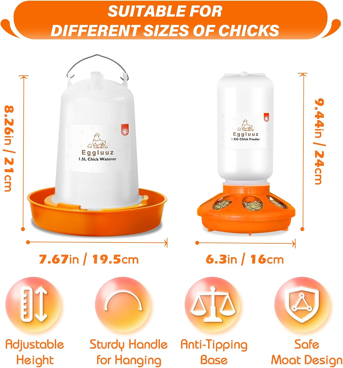 Set comedero bebedero pollitos 1l 1.5l 3 patas ajustables
