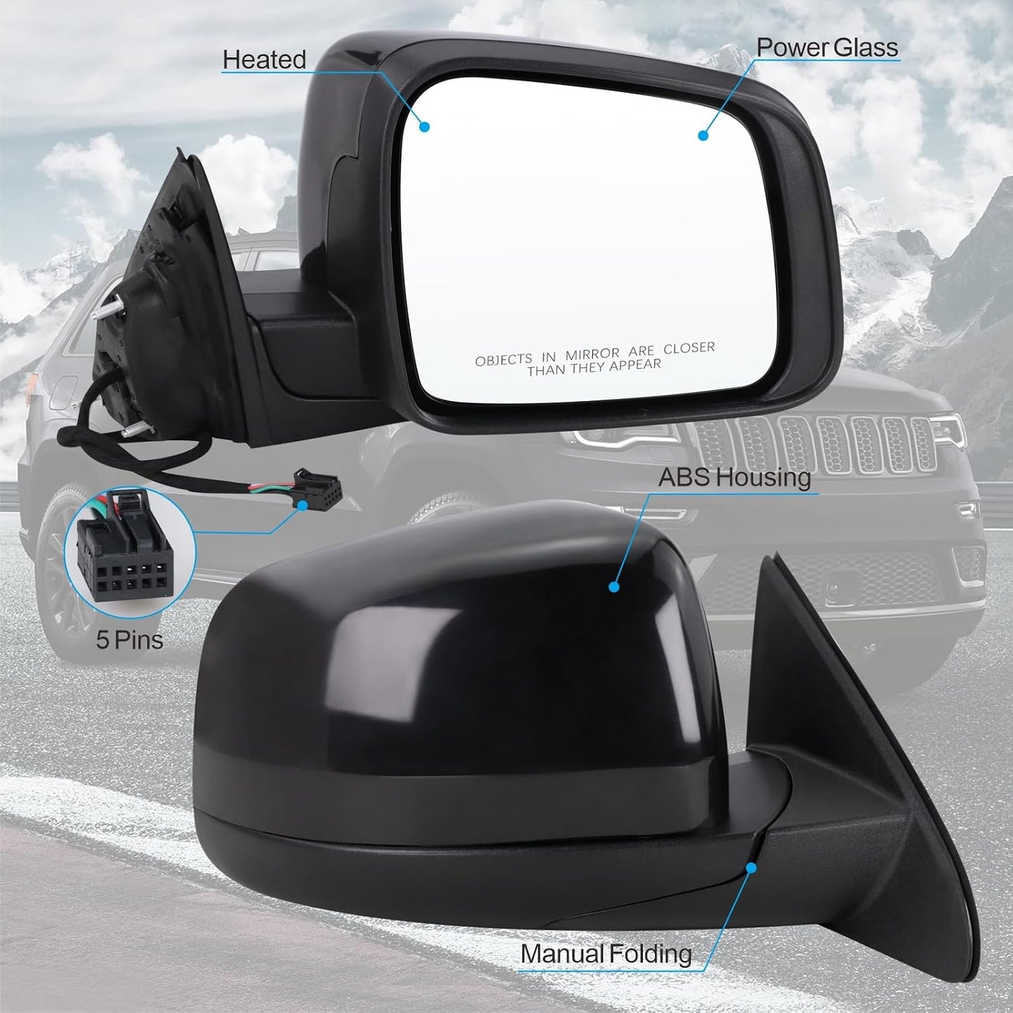 Espejo lateral Jeep Grand Cherokee 11-22 plegable manual