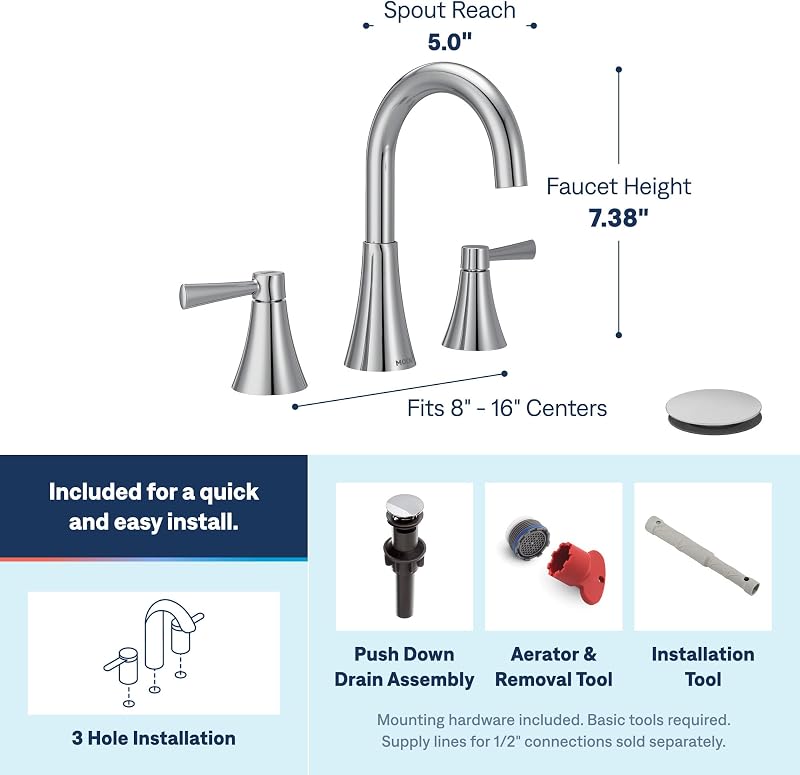 Grifo lavabo baño 2 manijas 3 agujeros cromo con kit drenaje