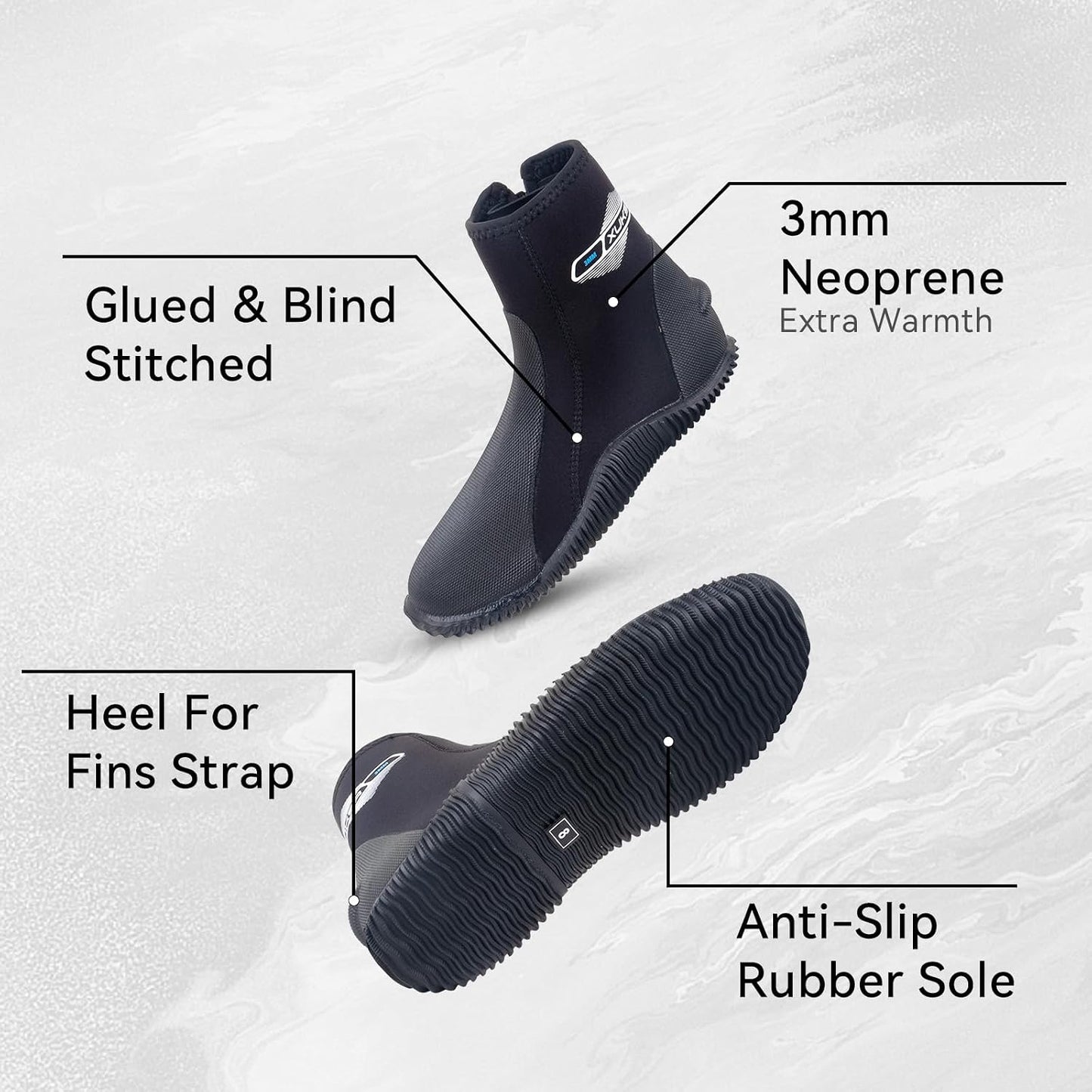 Botas neopreno buceo 0.118-0.197" cremallera antiderrap