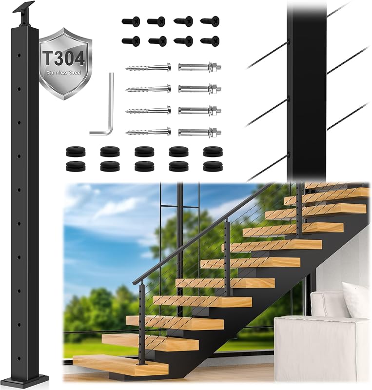 Poste barandilla acero inox negro 35x2x2 ajustable
