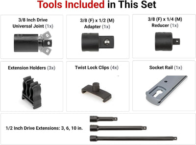 Extensión impacto 1/2" y accesorios 6pzas