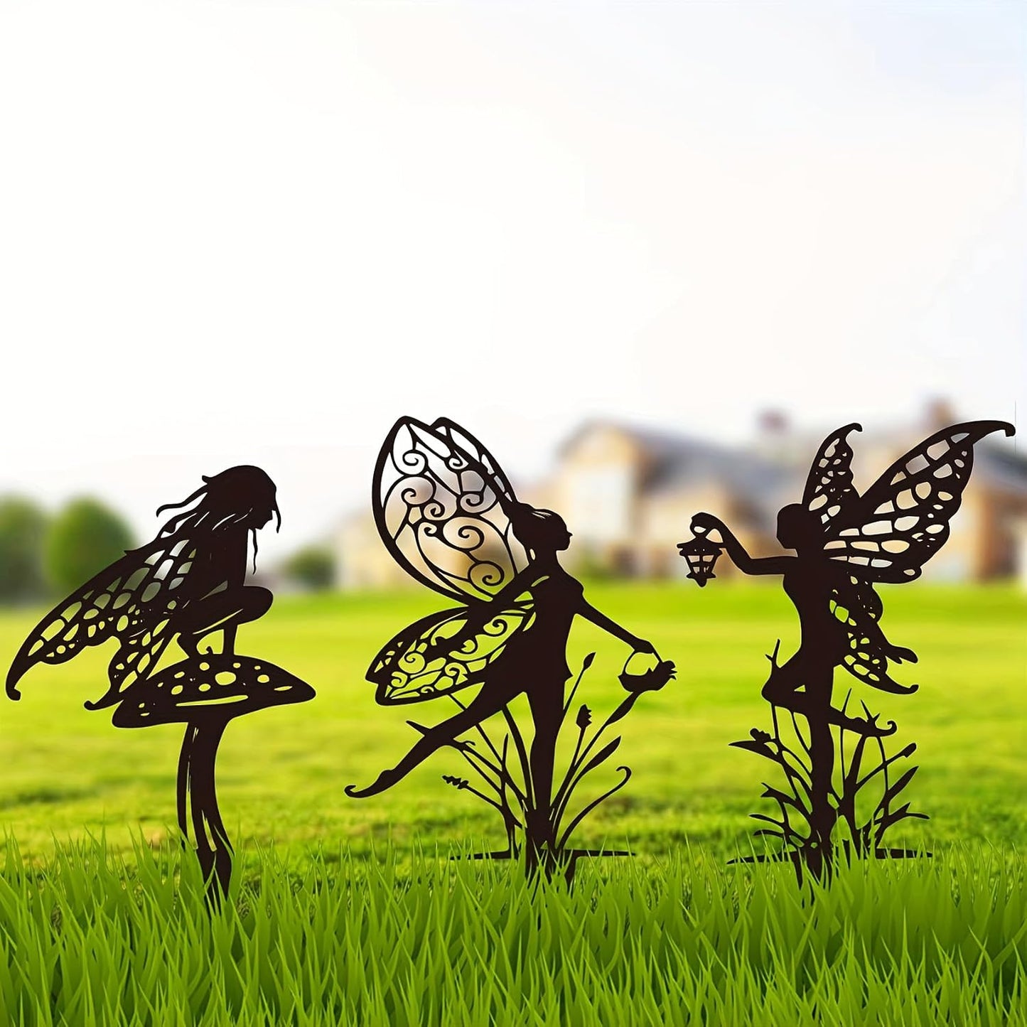 Estacas decorativas jardín estatuas hadas 3 pzas