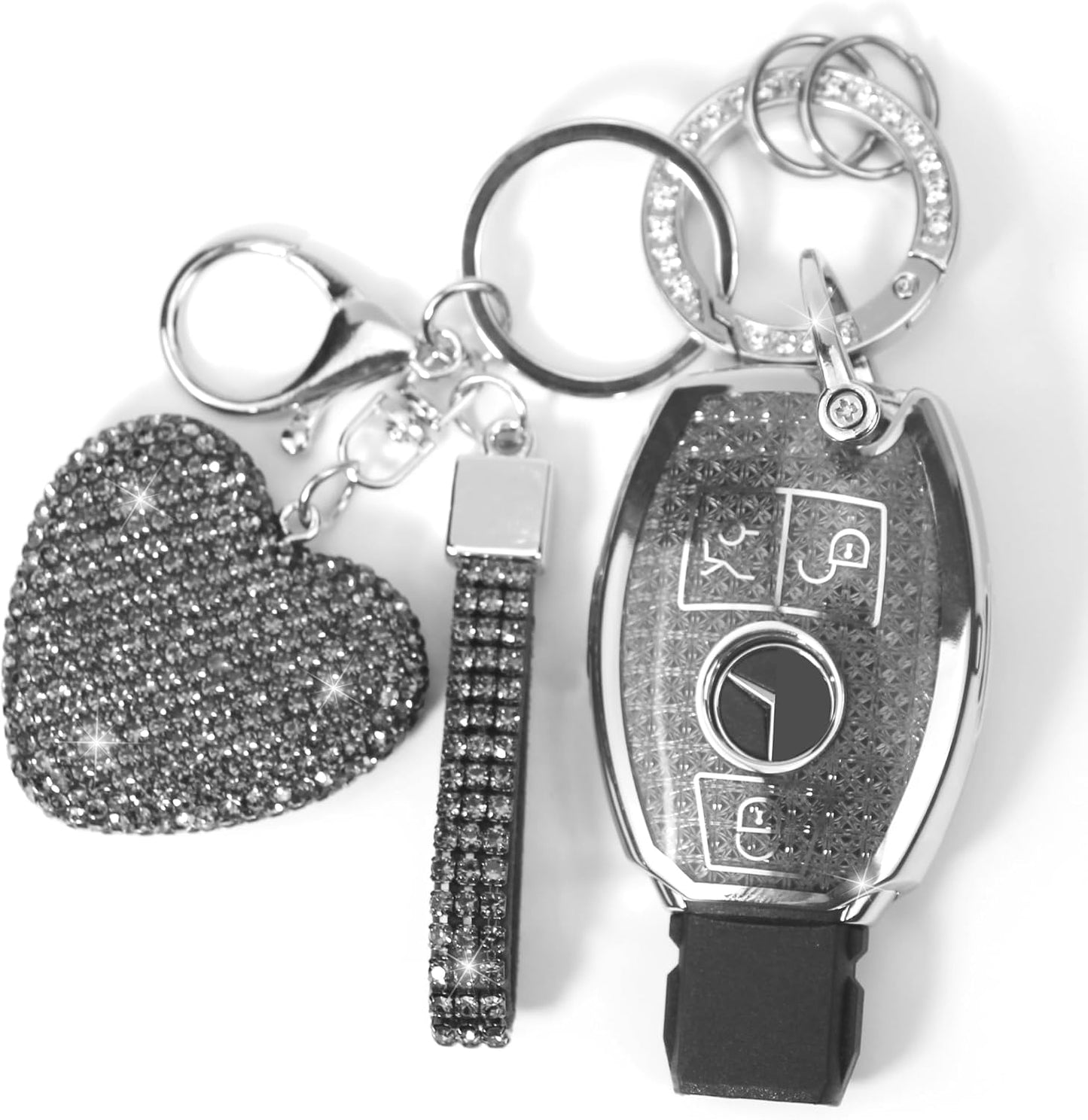 Funda llavero diamante Mercedes 3 botones negro