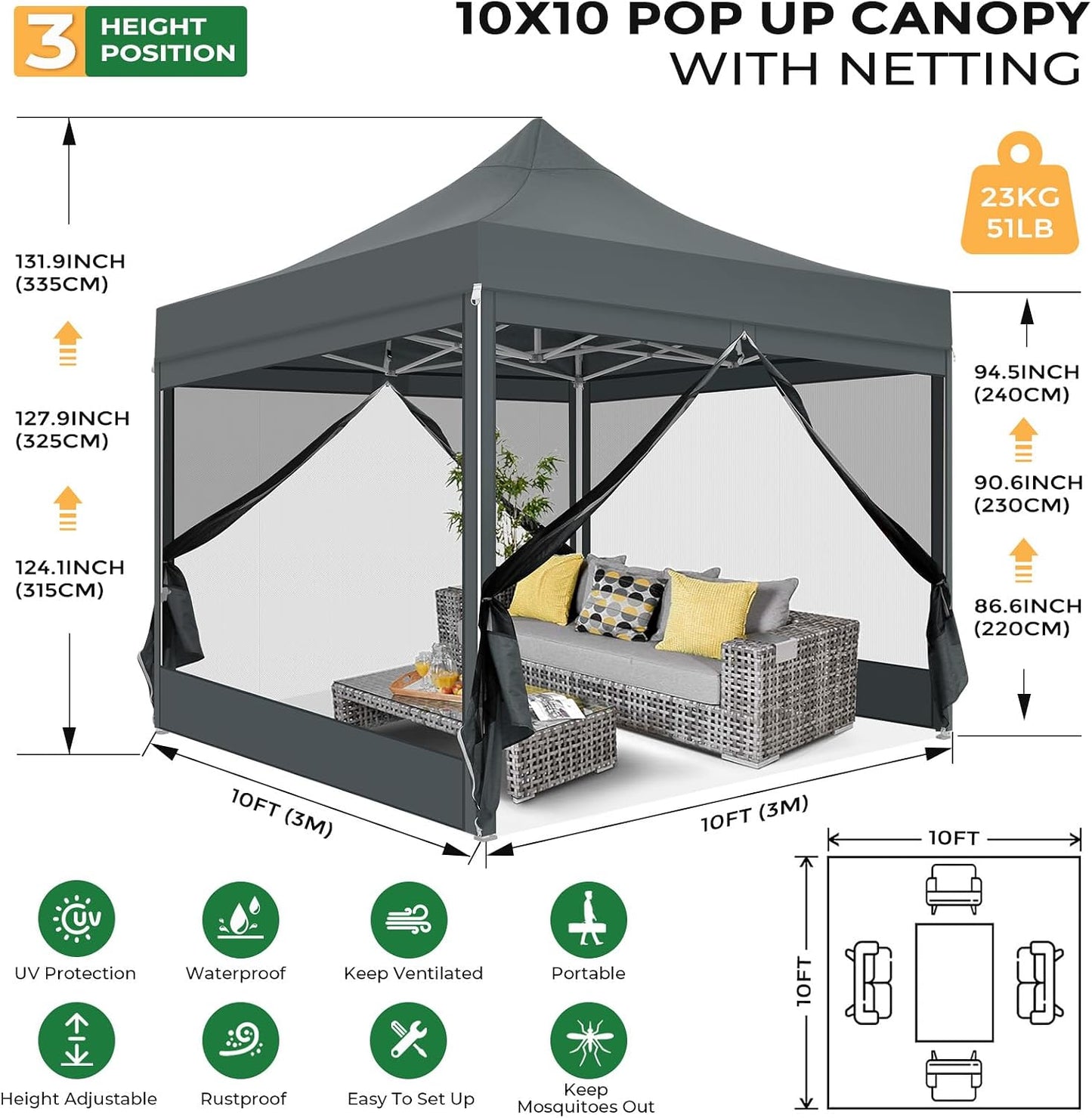 Toldo desplegable 10x10ft con paredes y mosquitero para