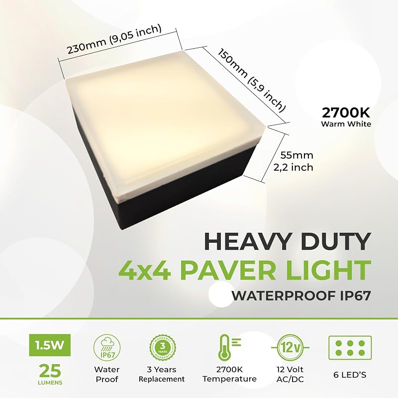 Luz pavimento 4x4" 5000K impermeable 12V