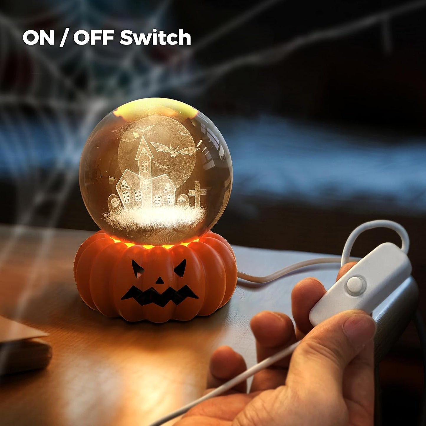 Luz Nocturna Led 3D Bola Cristal Interruptor Calabaza