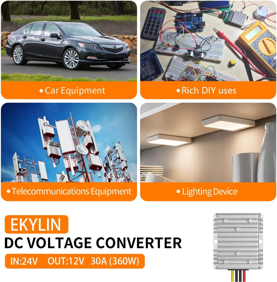 Convertidor 24V a 12V 30A 360W para camiones coches barcos