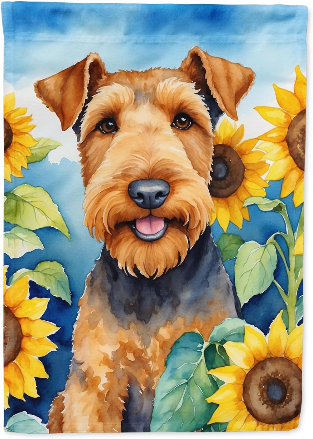 Bandera jardín girasoles Airedale Terrier multicolor