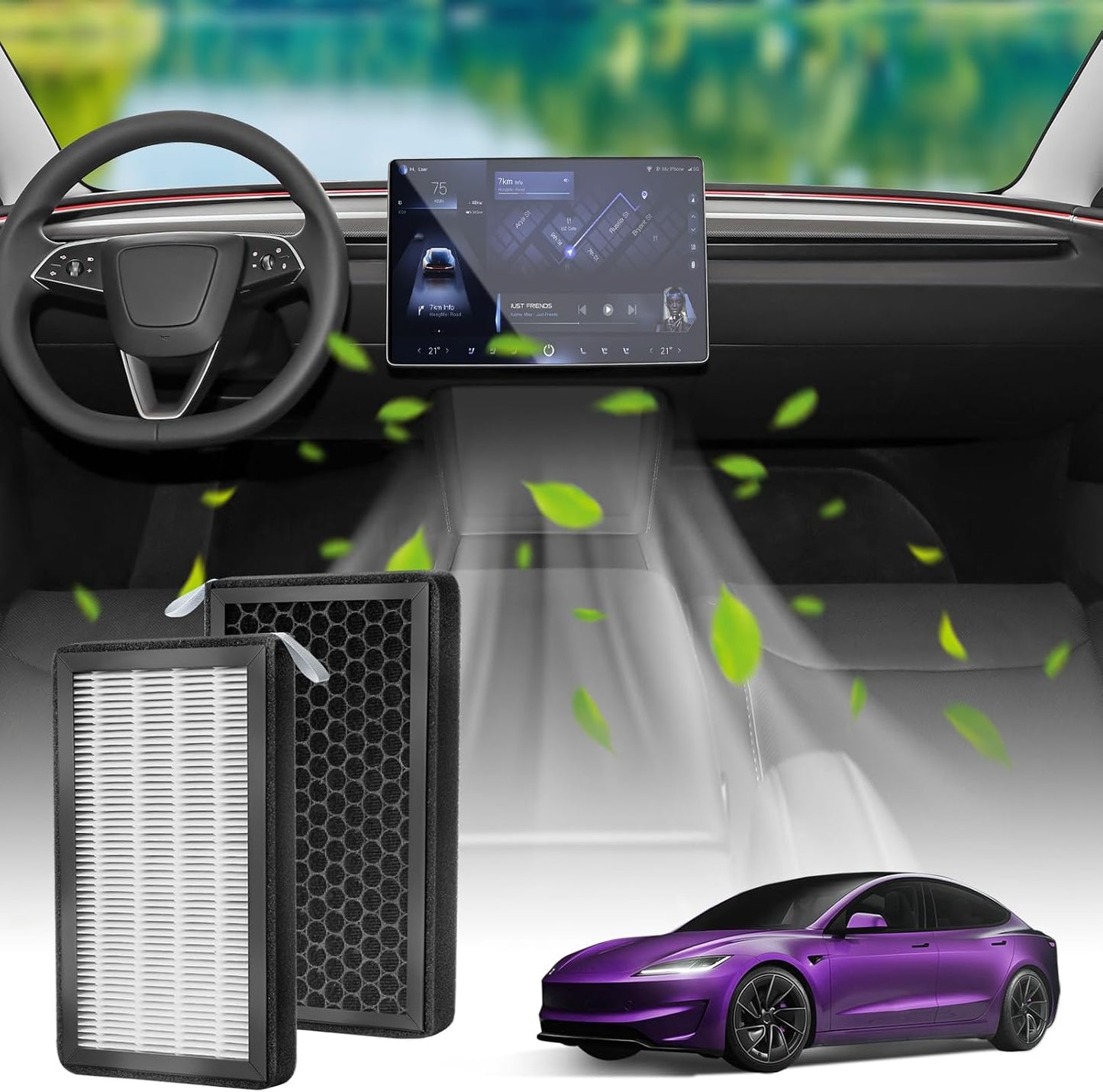 Filtro aire H14 carbón activado Tesla Model 3/Y 2016-25