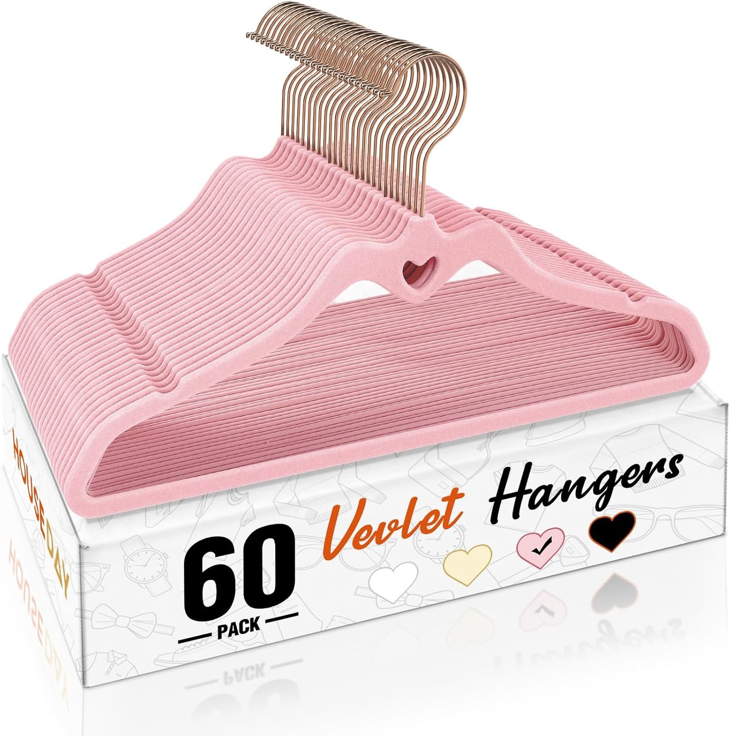 60 Perchas Terciopelo Rosa Antiderrap con Forro Fieltro