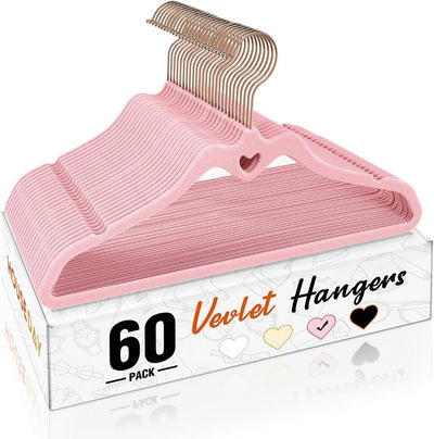 60 Perchas Terciopelo Rosa Antiderrap con Forro Fieltro